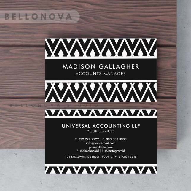 Anpassningsbar, svart och vit geometrisk Professio Visitkort (Custom Black And White Geometric Professional Business Card)
