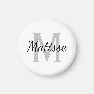 Anpassningsbar, svart och vit, monogram, liten, ru magnet