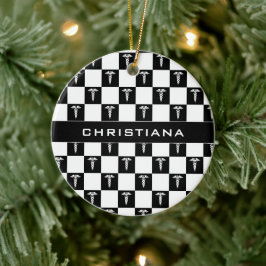 Anpassningsbar Svart och vitt medicinskt tecken Ca Julgransprydnad Keramik