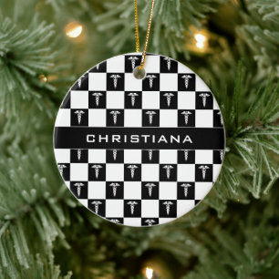 Anpassningsbar Svart och vitt medicinskt tecken Ca Julgransprydnad Keramik