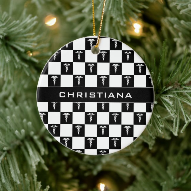 Anpassningsbar Svart och vitt medicinskt tecken Ca Julgransprydnad Keramik (Träd)