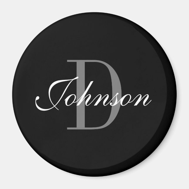 Anpassningsbar, svart och vitt, monogram, stor, ru magnet (Framsidan)