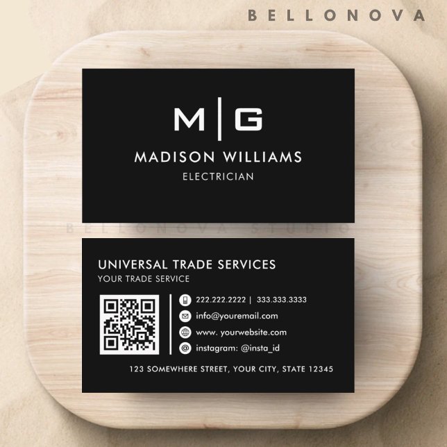 Anpassningsbar svart-vit professionell visitkort (Customizable Black and White Professional Business Card)