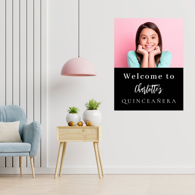 Anpassningsbar, svart, vit Quinceanera party välko Poster (Skapare uppladdad)