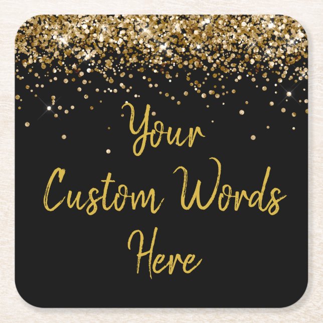 Anpassningsbar Svarta & Guld-Födelsedagsfest - Gli Underlägg Papper Kvadrat (Framsidan)