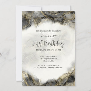 Anpassningsbar Svarta och vita Guld Marble Glitter Inbjudningar