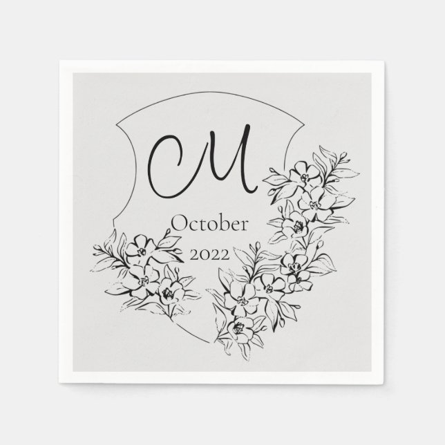 Anpassningsbar Svartvit monogram begravningservett Pappersservett (Framsidan)