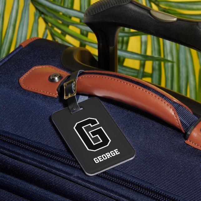 Anpassningsbar Svartvit Personlig Monogram för hon Bagagebricka (Framsida Insitu 1)