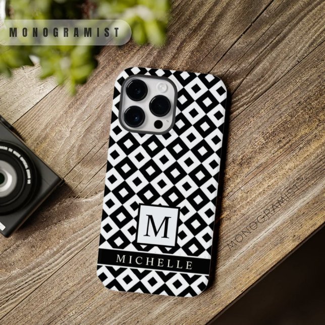 Anpassningsbar Svartvit romb punkt Geometriskt (Custom Black White Diamond Dot Geometric Case-Mate iPhone Case)