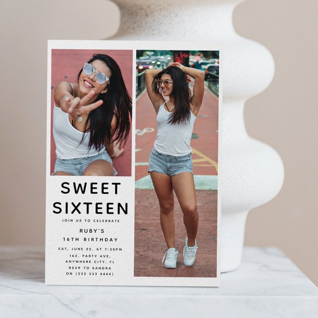 Anpassningsbar 'SWEET 16' 2 foto 16:e Födelsedagsf Inbjudningar (Skapare uppladdad)
