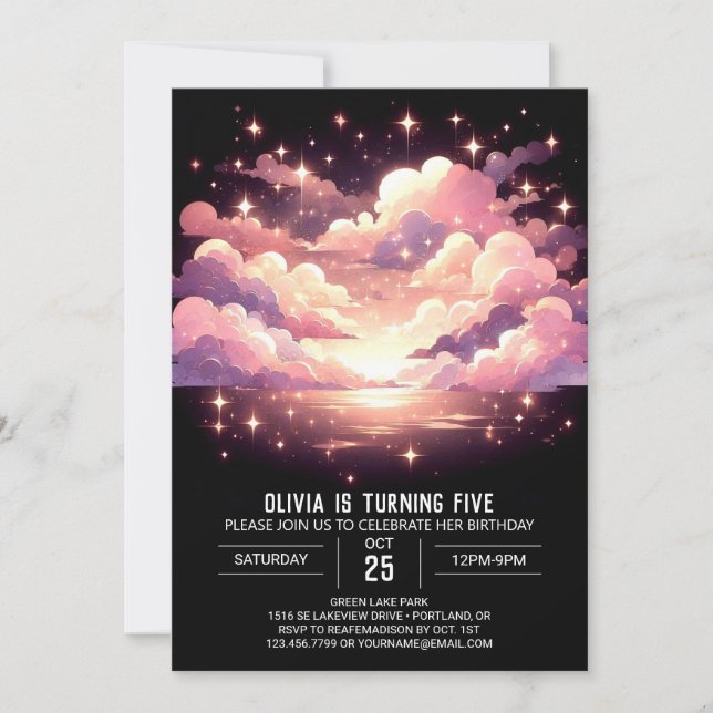 Anpassningsbar Sweet Celestial Digital Birthday Inbjudningar (Framsida)