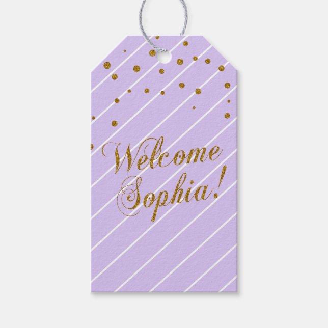 Anpassningsbar - Sweet Flicka Lavender & Guld Conf Presentetikett (Framsidan)