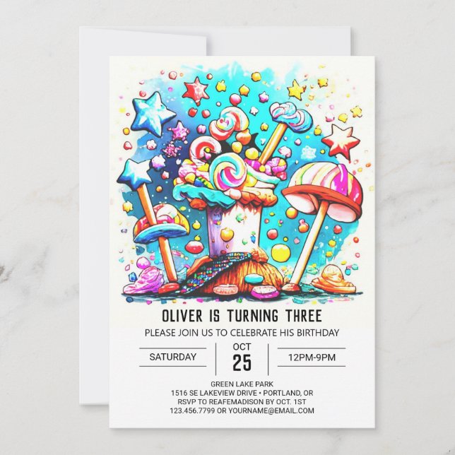 Anpassningsbar Sweet Lollipop Birthday Inbjudningar (Framsida)