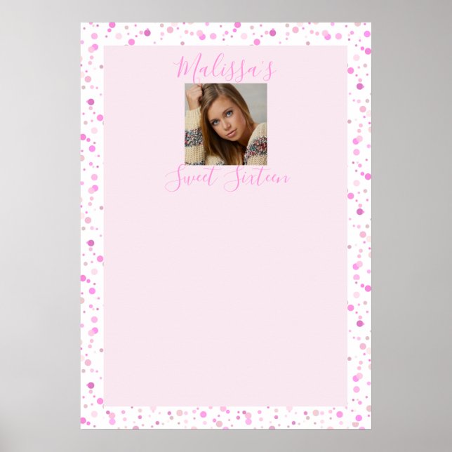 Anpassningsbar Sweet sixteen, Rosa punkter, foto Poster (Framsidan)