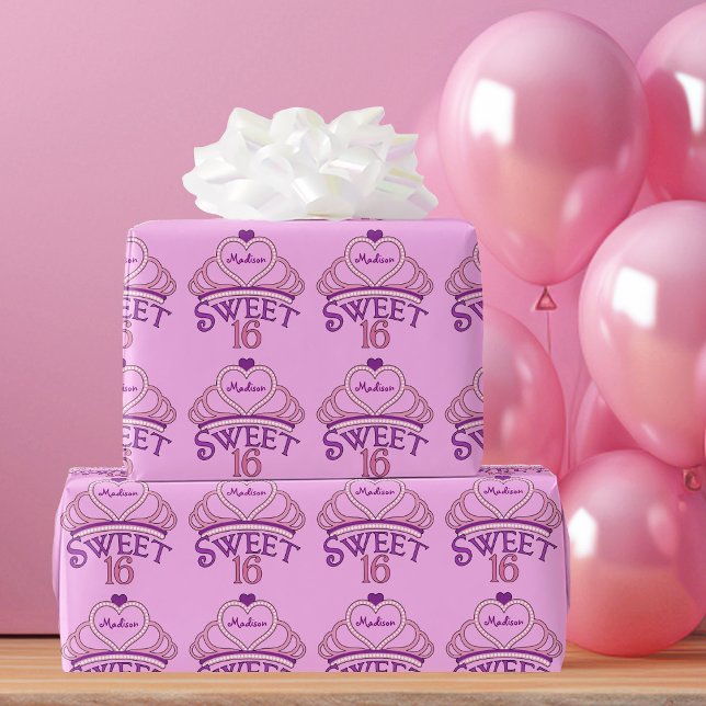 Anpassningsbar Sweet sixteen Rosa Tiara Presentpapper (Skapare uppladdad)