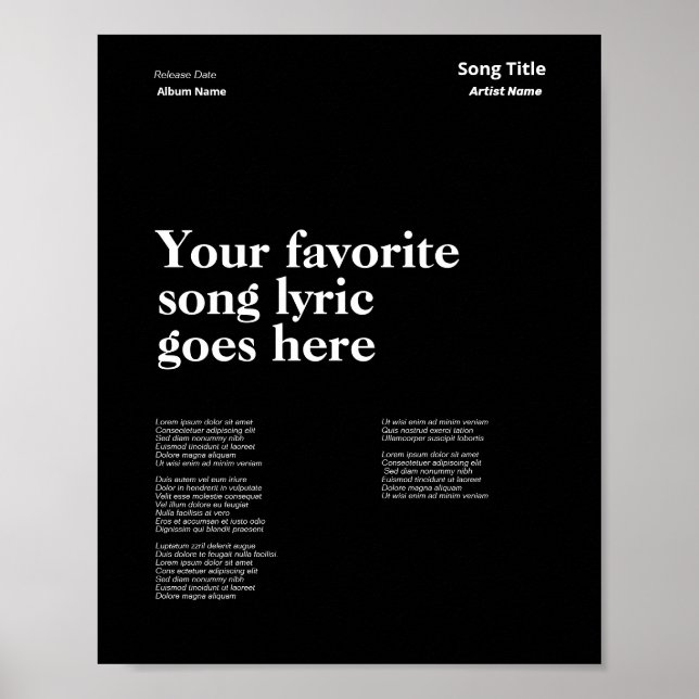 Anpassningsbar Swiss Stil Lyrics Poster Sång Lyric (Framsidan)