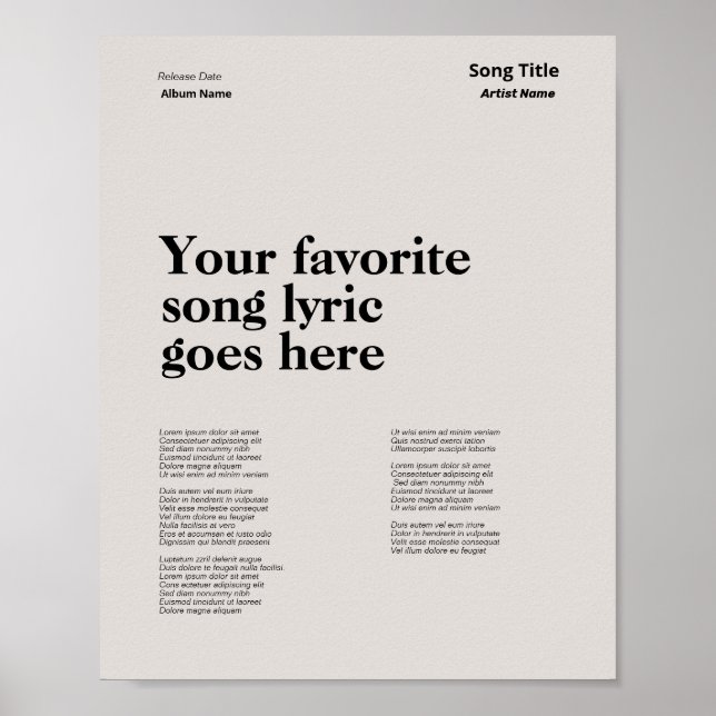 Anpassningsbar Swiss Stil Lyrics Poster Sång Lyric (Framsidan)
