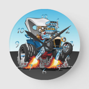 Anpassningsbar T-bucket Roadster Hotrod Tecknad Rund Klocka