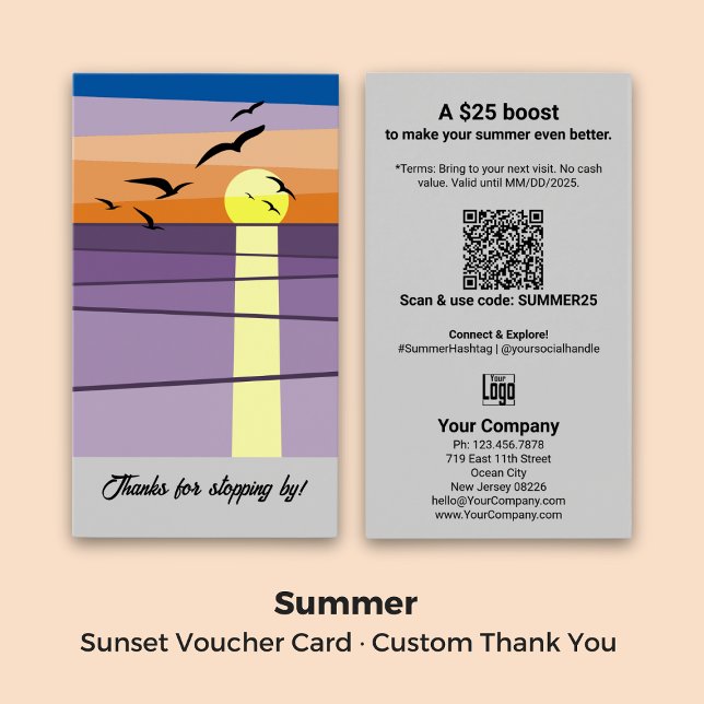Anpassningsbar Tack text ・ Solnedgång Visitkort (Custom Thank You Text · Sunset Voucher Card)