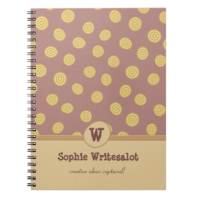 Anpassningsbar Tan och Taupe Whimsical Monogram bä Anteckningsbok (Framsidan)