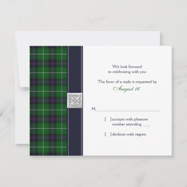 Anpassningsbar Tartan-keltisk bröllops-svarskort OSA Kort (Framsida)