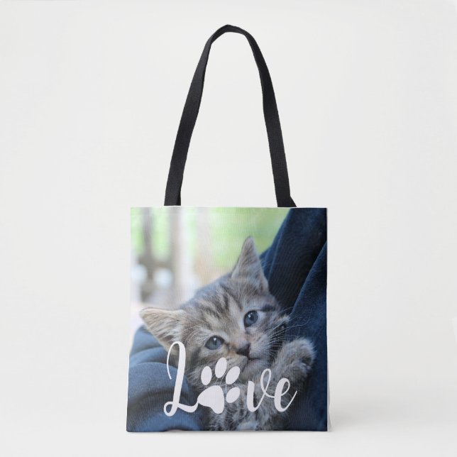 Anpassningsbar Tass Cat Lover Pet Photo Tote Tygkasse (Framsida)