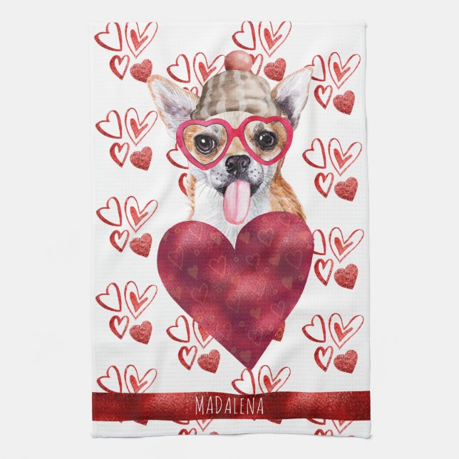 Anpassningsbar Tass Hund älskare Valentine Gift Ch Kökshandduk (Vertikal)