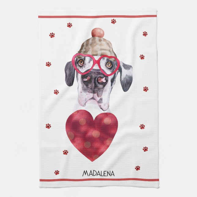 Anpassningsbar Tass Hund älskare Valentine Gift Gr Kökshandduk (Vertikal)