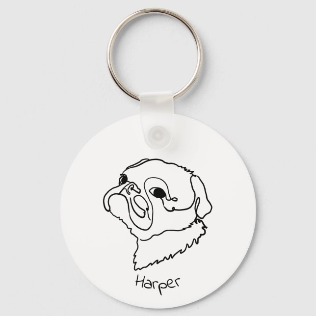 Anpassningsbar Tass-sitive Pug Keychain Nyckelring (Framsida)