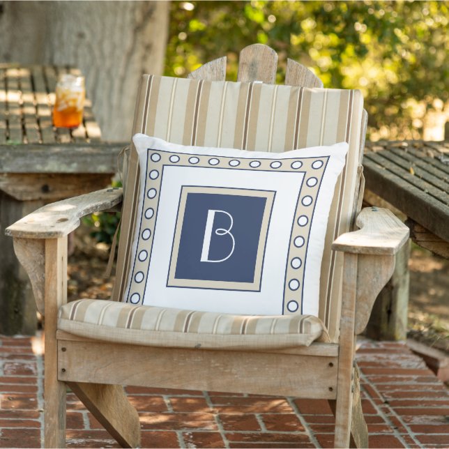 Anpassningsbar Taupe Beige Mörk Navy Blue Polka do Kudde (Stol)