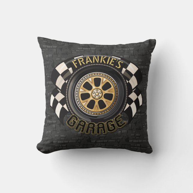 Anpassningsbar Tävla Hot rod Muscle Car Garage Kudde (Framsida)
