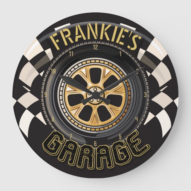 Anpassningsbar Tävla Hot rod Muscle Car Garage Stor Klocka (Framsida)