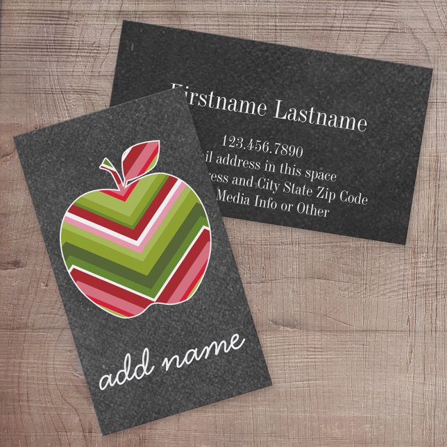 Anpassningsbar Teacher Apple - Red Grönt Chevron M Visitkort (Custom Printed Online Business Card)