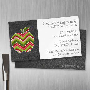 Anpassningsbar Teacher Apple - Red Grönt Chevron M Visitkortmagnet