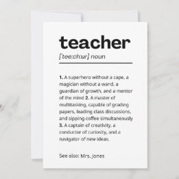 Anpassningsbar Teacher Gift - Lärardefinitionsgåva Tack Kort