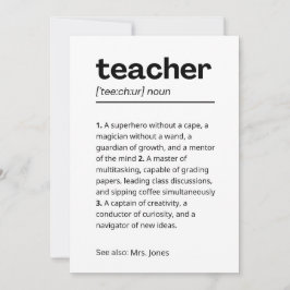 Anpassningsbar Teacher Gift - Lärardefinitionsgåva Tack Kort