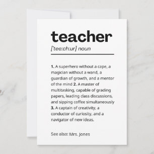Anpassningsbar Teacher Gift - Lärardefinitionsgåva Tack Kort