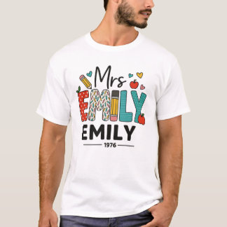 Anpassningsbar Teacher Namn Design - Colorful "Mrs T Shirt