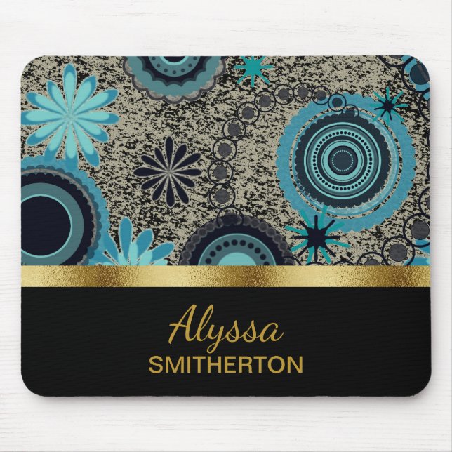 Anpassningsbar Teal Black Guld Trendig Circles Musmatta (Framsidan)