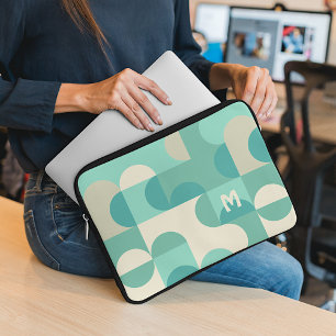 Anpassningsbar Teal Blue Grönt Beige Retro Art Mön Laptop Fodral