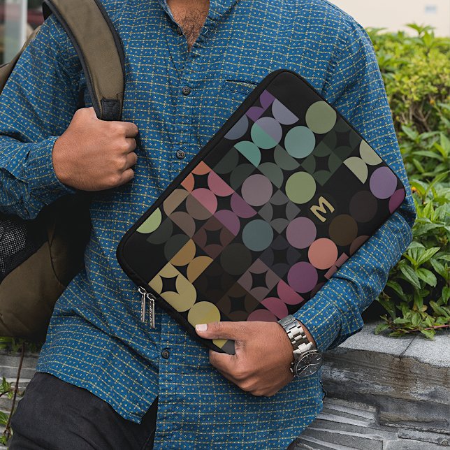 Anpassningsbar Teal Blue Grönt Brown Black Retro M Laptop Fodral (Skapare uppladdad)