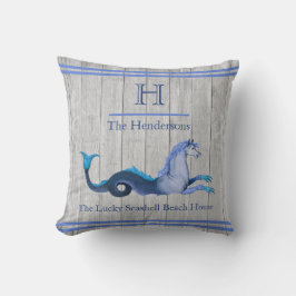 Anpassningsbar Teal Blue Navy Seahorse Coastal Grå Kudde