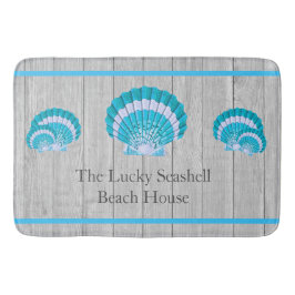 Anpassningsbar Teal Blue Seashell Vit Snäcka Kusta Badrumsmatta