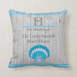 Anpassningsbar Teal Blue Seashell Vit Snäcka Kusta Kudde