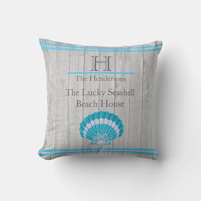 Anpassningsbar Teal Blue Seashell Vit Snäcka Kusta Kudde (Framsida)