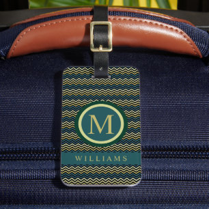 Anpassningsbar Teal Grönt Gult Black Chevron Mönst Bagagebricka