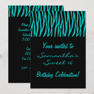 Anpassningsbar Teal Zebra Inbjudningar