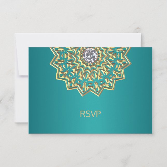 Anpassningsbar tealblå guld indisk mandala RSVP br OSA Kort (Framsida)