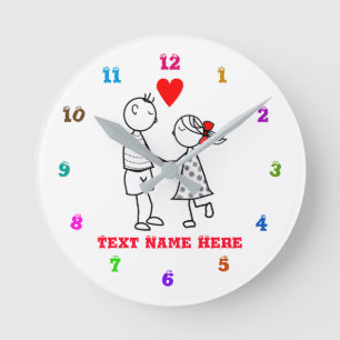 Anpassningsbar Teckensnitt och Färg Clock Cute Cou Rund Klocka