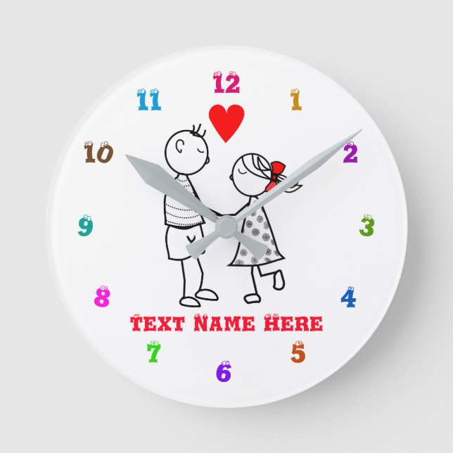 Anpassningsbar Teckensnitt och Färg Clock Cute Cou Rund Klocka (Framsida)